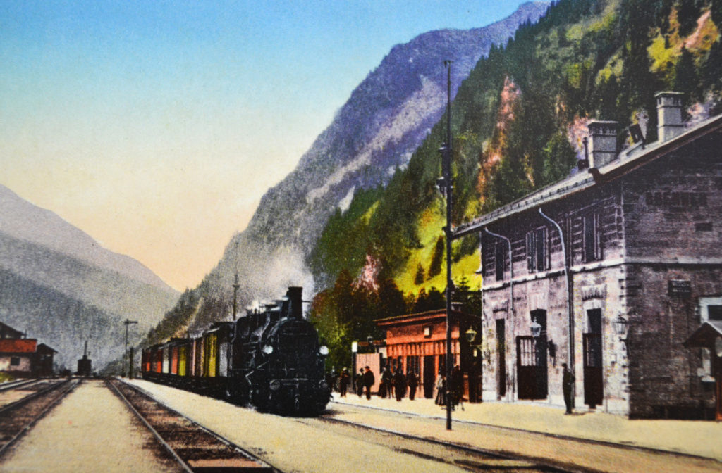 Dampflok am Bahnhof Brenner, Postkarte