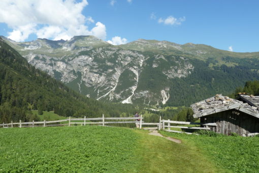Wiesenweg zum Obernberger See mit Almhütten